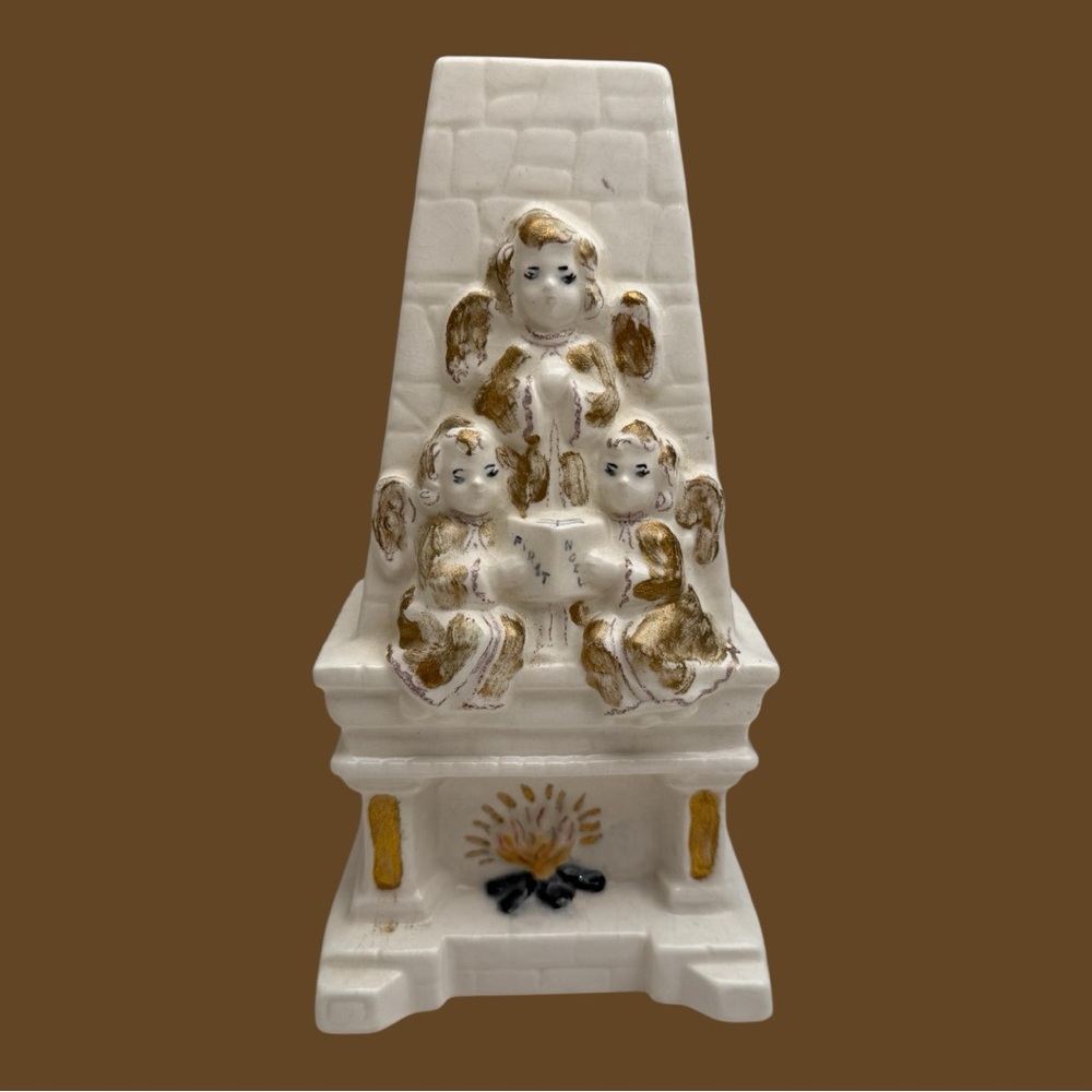 Vintage 1960s MCM Christmas Music Box "The First Noel" Angels Fireplace Mantel
